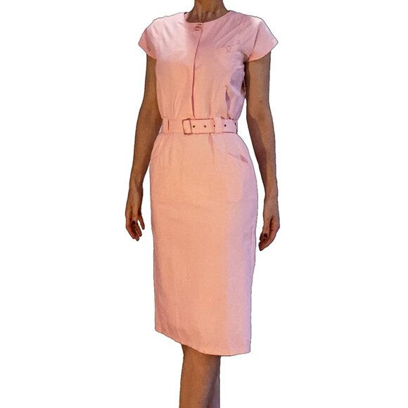 ๐ธ Vintage Veeko Super Style Peach Belted Dress - With Shoulder Pads! - Size S - Picture 2 of 10